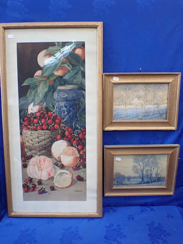 G BARBARO: STILL LIFE, WITH CHERRIES, WATERCOLOUR