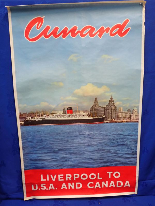 TWO VINTAGE CUNARD OCEAN LINER POSTERS; 'LIVERPOOL TO U.S.A. AND CANADA'