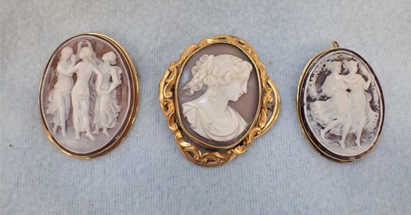 THREE SHELL CAMEO BROOCHES