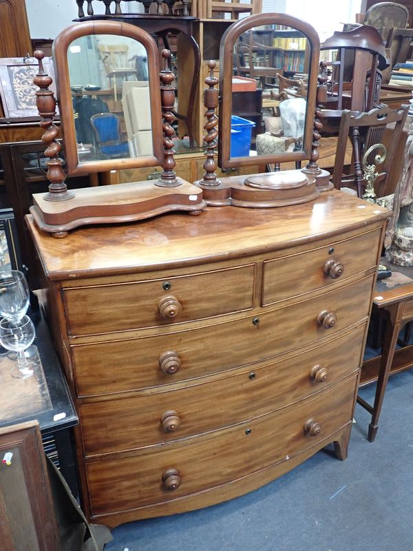 A 19TH CENTURY MAHOGANY BOW-FRONTED CHEST OF DRAWERS