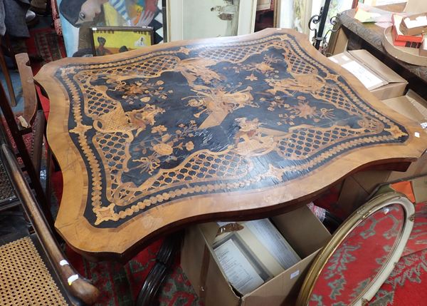 A MARQUETRY TOPPED CENTRE TABLE