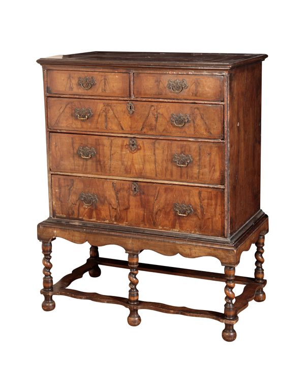 A QUEEN ANNE WALNUT CHEST ON STAND