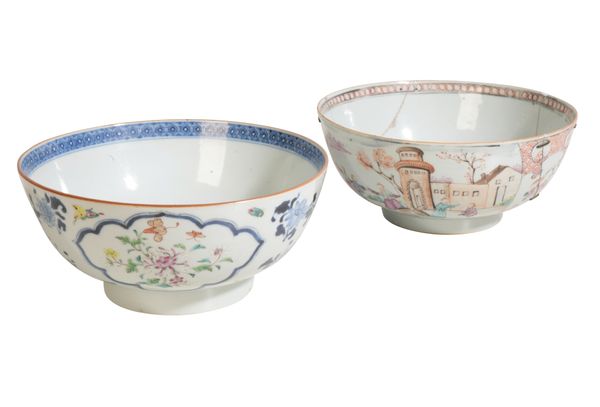 TWO FAMILLE ROSE BOWLS