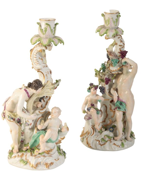 A PAIR OF MEISSEN CANDLESTICKS