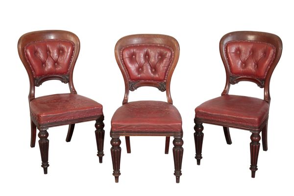 T. M. WILLSON OF LONDON: A SET OF EIGHT VICTORIAN MAHOGANY AND LEATHER UPHOLSTERED DINING CHAIRS,