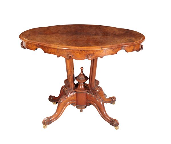 A BURR WALNUT VICTORIAN BREAKFAST TABLE