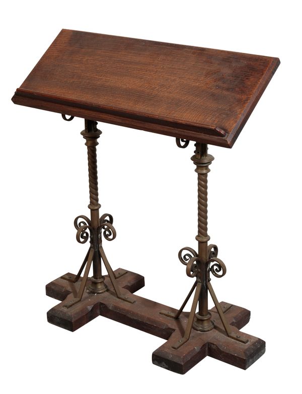 A VICTORIAN OAK AND BRASS LECTERN,