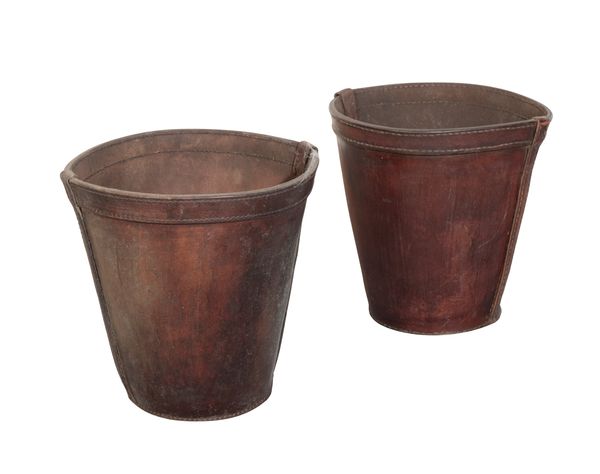 A PAIR OF LEATHER WASTE BINS