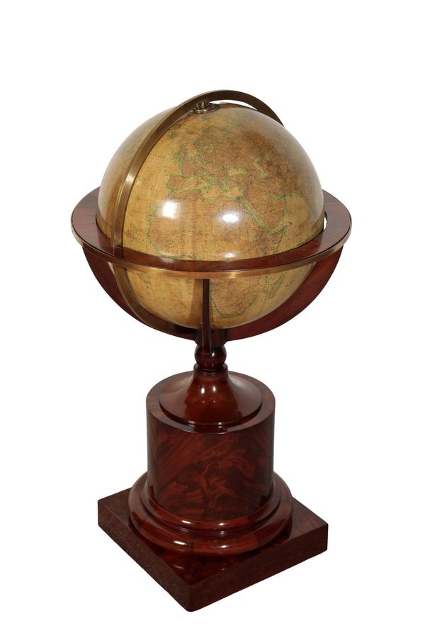 A FRENCH BRASS MOUNTED MAHOGANY TABLE GLOBE