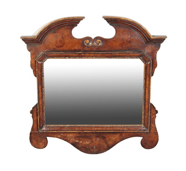 A GEORGE II STYLE GARINED WOOD AND PARCEL GILT MIRROR