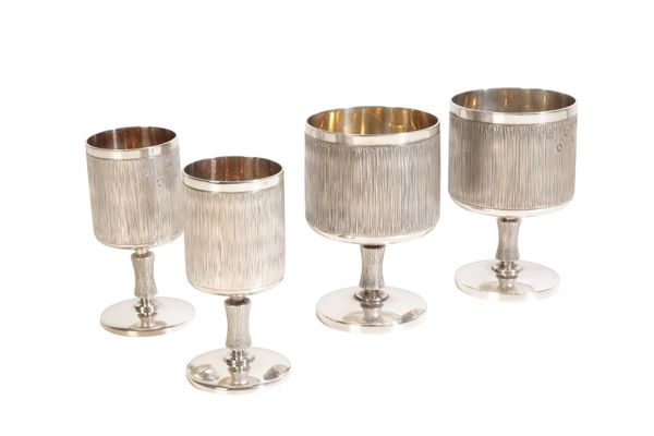 TWO PAIRS OF ART DECO STYLE SILVER WINE CUPS