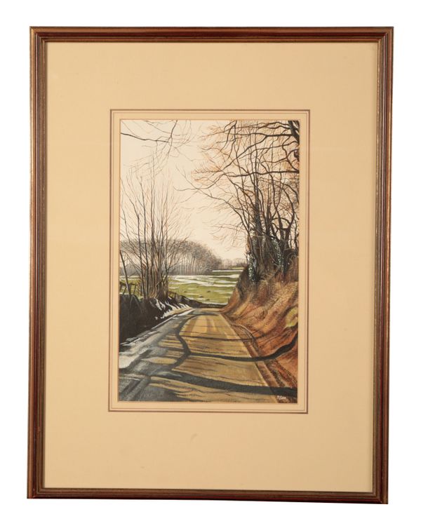 M COX (20TH CENTURY) A rural road in winter