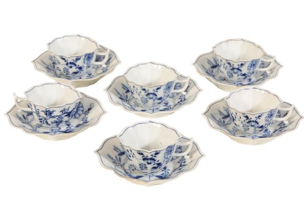 A SET OF six 19TH CENTURY MEISSEN CUP AND SAUCERS