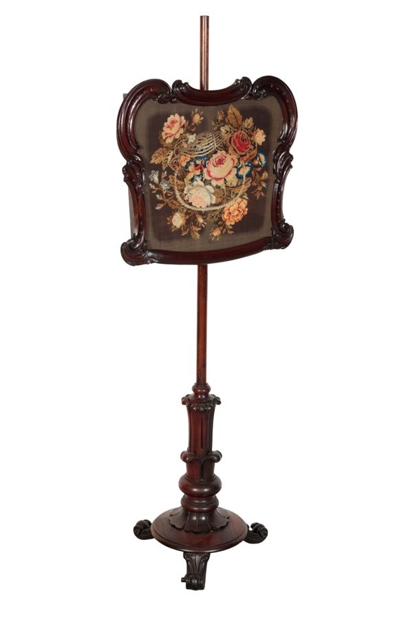 A VICTORIAN MAHOGANY FIRE SCREEN,