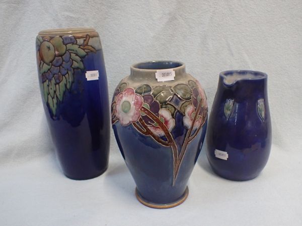 TWO ROYAL DOULTON STONEWARE VASES AND A JUG