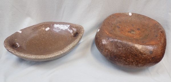 TWO PIECES OF GARDEN POTTERY, OF PEBBLE FORM