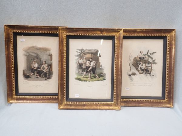 THREE FRENCH FRAMED COLOUR LITHOGRAPHS