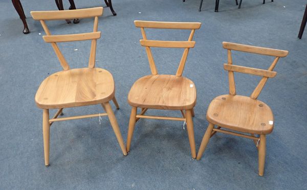 THREE ERCOL DOUBLE BAR STACKING CHAIRS