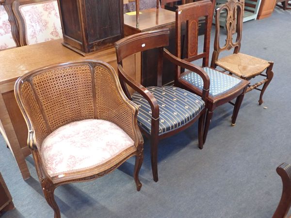 A LOUIS XV STYLE BEECHWOOD AND CANED FAUTEUIL DE BUREAU