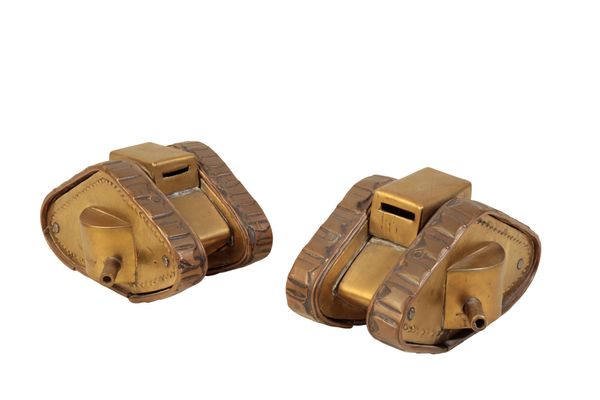 A PAIR OF FIRST WORLD WAR TRENCH ART MODEL TANKS