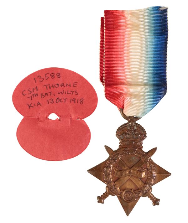 CASUALTY 1914/15 STAR TO SJT THORNE WILTS REGT. DCM & BAR.