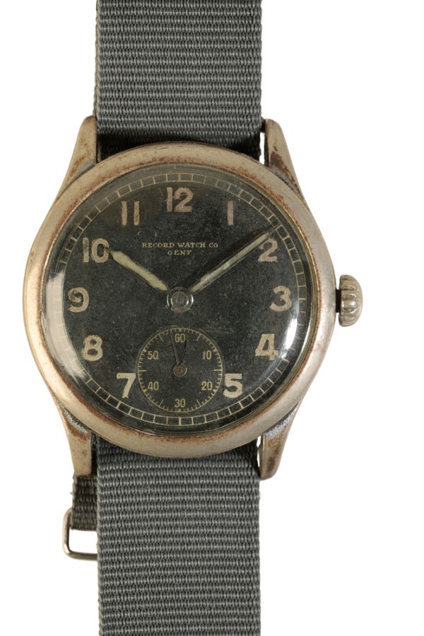 A RECORD WATCH COMPANY GENTLEMAN'S STAINLESS STEEL  MILITARY WRIST WATCH