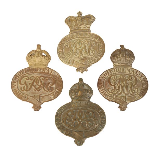 FOUR BRASS GRENADIER GUARDS BELT BUCKLES (4)