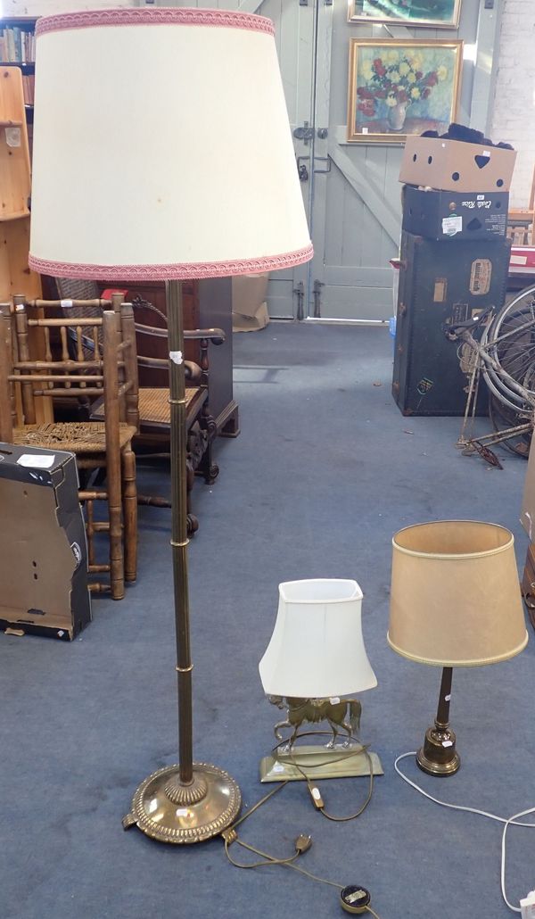 A BRASS COLUMNAR STANDARD LAMP