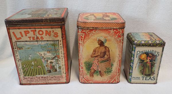 A LIPTON'S  5LB TEA TIN, A PHILLIPS'S TEA TIN