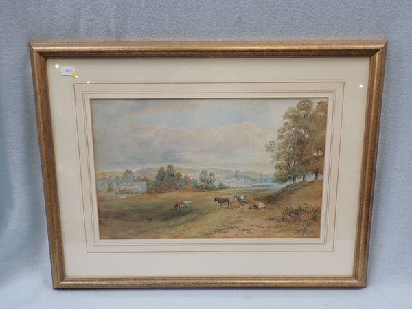 A 19TH CENTURY WATERCOLOUR LANDSCAPE OF SHERBORNE