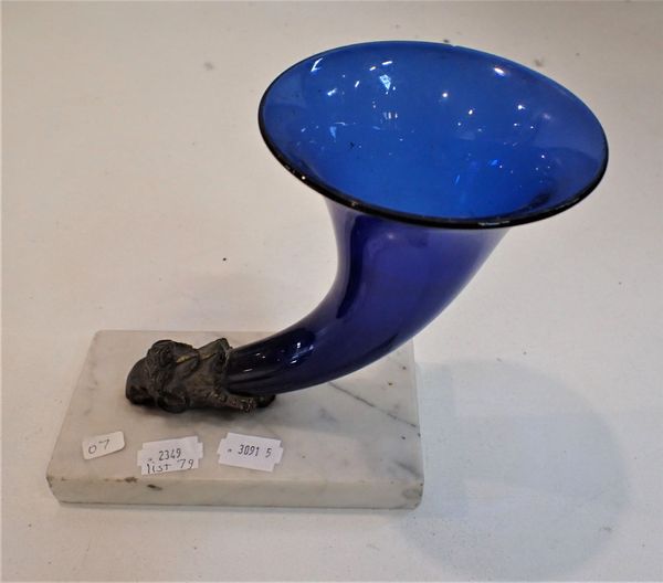 AN ENGLISH BLUE GLASS CORNUCOPIA