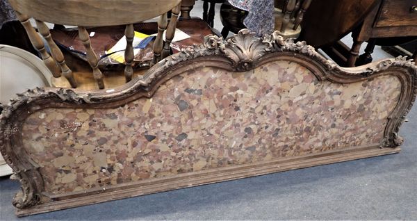 A TERRAZZO MARBLE SIDEBOARD BACKBOARD, WITH CARVED FRAME