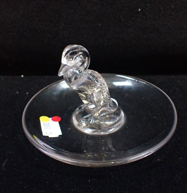 A LALIQUE DUCK GLASS PIN TRAY