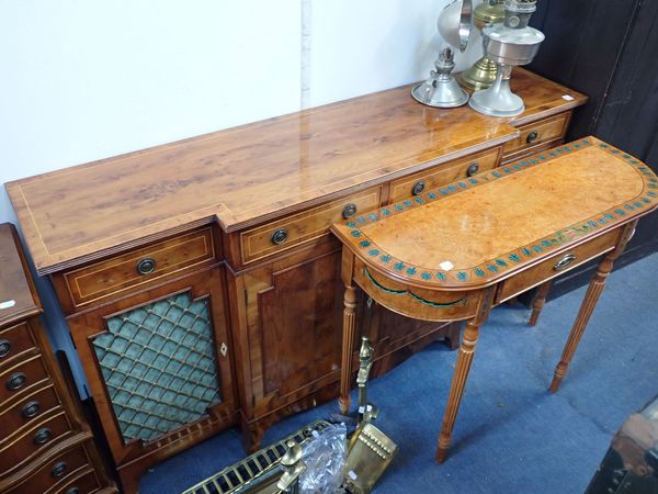 A REPRODUCTION YEW BREAKFRONT SIDE CABINET