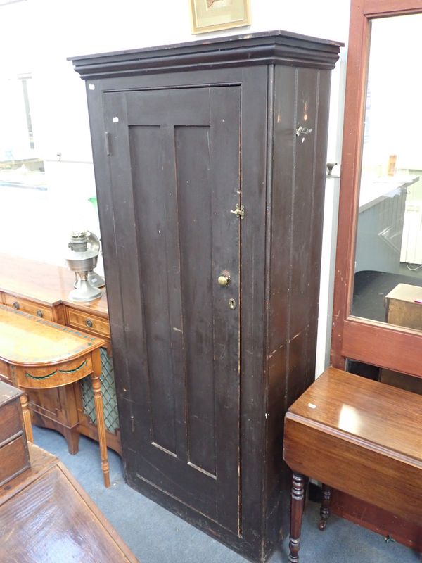 A VICTORIAN PINE SHELVED TALL CUPBOARD