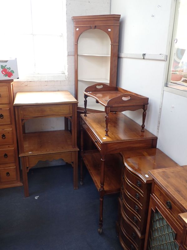 A PAIR OF REPRODUCTION YEW LAMP TABLES