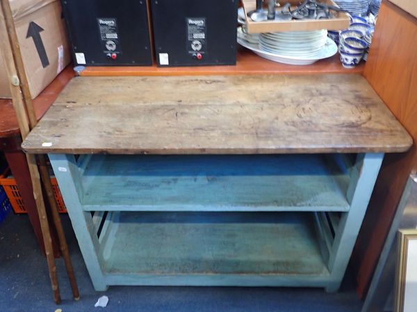 A 19TH CENTURY PAINTED PINE KITCHEN SIDE TABLE