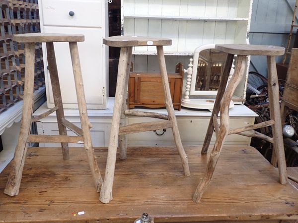 THREE STICK STYLE COUNTRY STOOLS