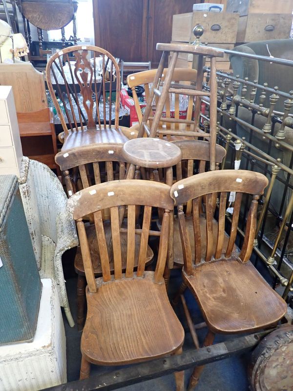 FOUR VICTORIAN ELM AND BEECH WINDSOR LATH-BACK CHAIRS