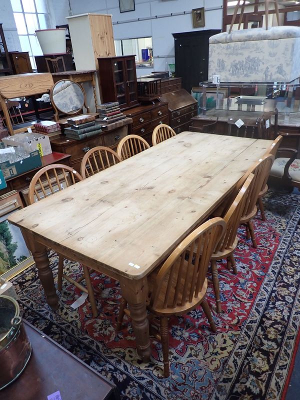 A LARGE VICTORIAN STYLE PINE FARMHOUSE KITCHEN TABLE