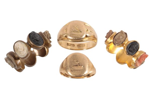 TWO 18CT GOLD SIGNET RINGS