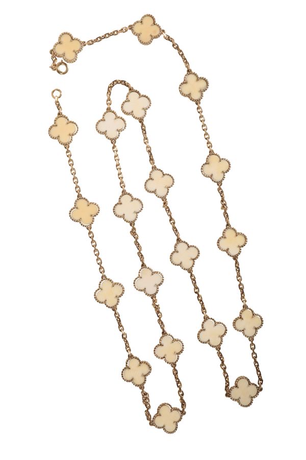 VAN CLEEF & ARPELS: AN ALHAMBRA GOLD AND IVORY ICONIC NECKLACE, CIRCA 1970
