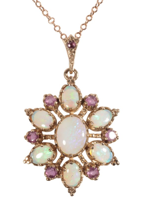 AN OPAL AND GEM SET PENDANT NECKLACE