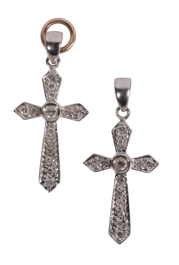 A PAIR OF DIAMOND SET CROSS PENDANTS