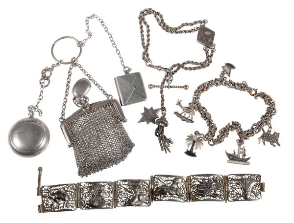 A SILVER CHATELAINE MESH PURSE