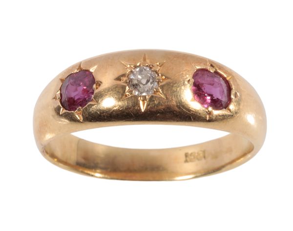 A RUBY AND DIAMOND GYPSY STYLE RING