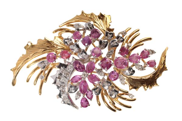 A DIAMOND AND RUBY SPAY BROOCH