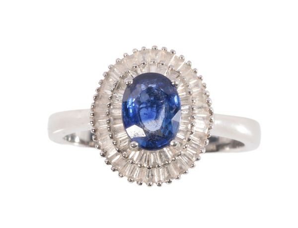 A TANZANITE AND DIAMOND CLUSTER RING