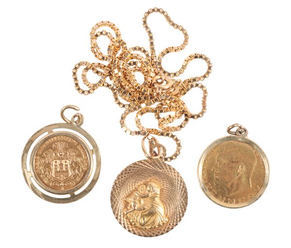 A GOLD FIVE MARK COIN DATED 1877 MOUNTED AS A PENDANT