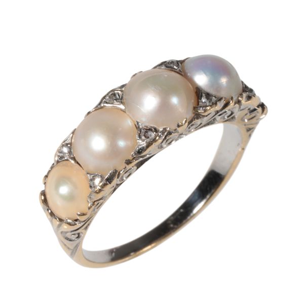 A CULTURED PEARL AND DIAMOND DRESS RING